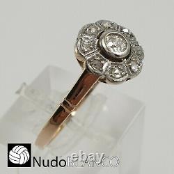 Antique Artnouveau Cluster Fleur Anneau Rose Et Or Blanc 18k Old Cut Diamond