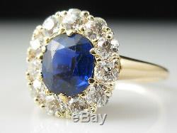 Antique Blue Sapphire Ancienne Mine De Diamants Bague En Or Jaune 14k Art Déco Vintage