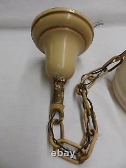 Antique Brass Ceiling Light Fixture Decorative Milk Glass Swags Old Vtg 4499-15