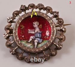 Antique Broche Émaillée Argent Lot French Pins Lady Girl Rare Old 19th