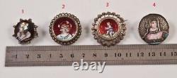 Antique Broche Émaillée Argent Lot French Pins Lady Girl Rare Old 19th