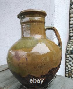 Antique Brown Glazed Stoneware Crock Old Pottery Jar Prix Par 1