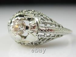 Antique Diamond Ring Vintage Old Mine Diamond Filigre 14k White Gold Estate Art