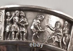 Antique Grand Tour Argenté Bronze Urne Drageoir Grave Personnages De Tête Rare Vieux
