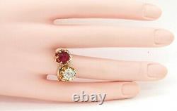 Antique Lourd 14k Yg 3.41ct Old Miner Diamant & Ruby Cocktail Ring Taille 7.75