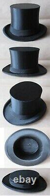 Antique Old Allemand Marqued Silk Colapsible Opera Top Hat Gibus / Taille 55 / 1920s