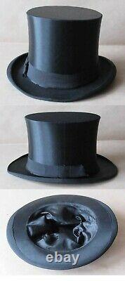Antique Old Allemand Marqued Silk Colapsible Opera Top Hat Gibus / Taille 55 / 1920s