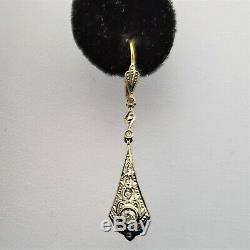 Antique Old Cut Européenne Diamant 18k Boucles D'oreilles En Or Filigrane Art Déco Vintage