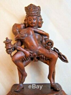 Antique Old Vintage Indien En Bois Sculpté Inhabituel Tantrique Figure De Dieu Shiva Vgc