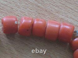 Antique Original Non Teint Bracelet De Corail Rouge Naturel Vintage Grande Bead Salmon Old