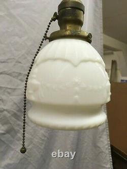 Antique Pendentif Plafond Luminaire Old Milk Glass Shade Vtg 398-19e