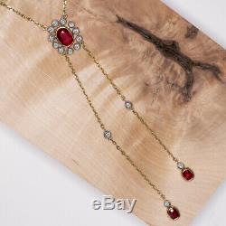 Antique Ruby 1.25ct Diamond Necklace 18k Vieux Mine Cut Vintage Lariat Victorienne