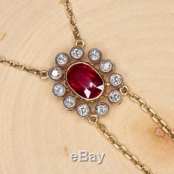 Antique Ruby 1.25ct Diamond Necklace 18k Vieux Mine Cut Vintage Lariat Victorienne