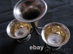 Antique Sterling Silver 800 Set Spices Cups Gravés Gild Rare Vieux 19ème