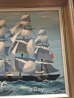 Antique Uss Constitution Old American Frigate Navire De La Marine Paysage Marin Peinture À L'huile