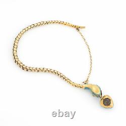 Antique Victorienne Snake Bracelet 18k Or Jaune Bleu Enamel Garnet Pearl Vieux