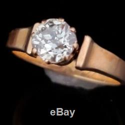 Antique Vieux Européenne Diamond Cut Engagement Bague Or Jaune Gravé 1887