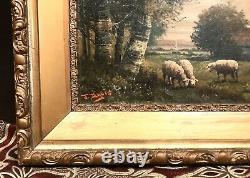 Antique Vintage 19c J. Davis Paysage Américain Avec L'huile De Mouton / Canvas Peinture Vieux