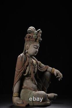 Antique Vintage Chinese Old Wood Carving Kwan-yin Statue Painted Sculpture Rare	
 
<br/>
	<br/>Statue de Kwan-yin en bois ancien chinois sculpté et peint de style antique rare