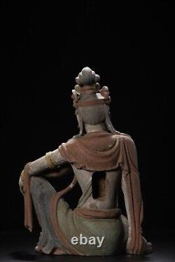 Antique Vintage Chinese Old Wood Carving Kwan-yin Statue Painted Sculpture Rare
 <br/> <br/>Statue de Kwan-yin en bois ancien chinois sculpté et peint de style antique rare