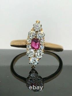Antique Vintage Estate 14k Rose Gold Ring Ruby & Old Mine Cut Diamonds 1.00ctw