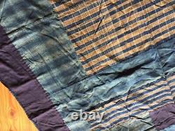 Antique Vintage Japan BORO Ancien tissu indigo japonais en patchwork de réparations