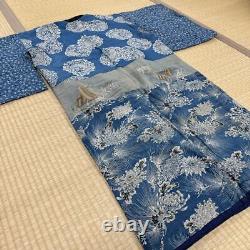 Antique Vintage Japon BORO Vieux Patchs de Kimono en Soie Indigo Japonais L1.2m/47.6