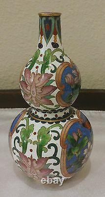Antique Vintage Old Oriental Cloisonne Double Bouteille Gourds Vase Jar Environ 6,5