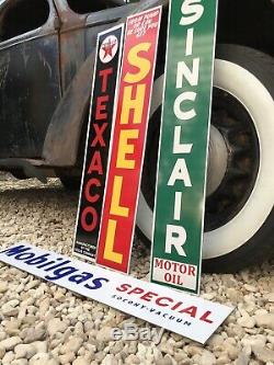 Antique Vintage Old Style Texaco Sinclair Shell Mobilgas Signes Lot De 4