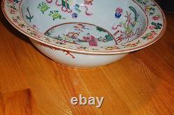 Antique Vintage Vieux Chinois Celadon Porcelaine Famille Rose Grand Bassin Bowl