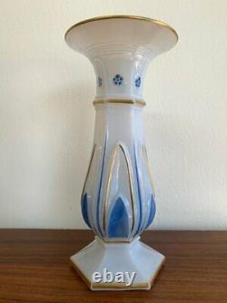 Antique White Soapy Vase Opaline Blue & Gilded Clematis Charles X Rare Old 20th