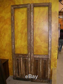 Antiquité Paire De Portes Anciennes Mexicaines Sculptées-vintage-primitive-rustic-wood-44x86 En