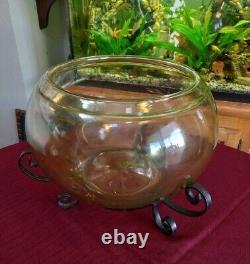 Aquarium ancien vintage antique de 3 gallons en verre de Vaseline avec support