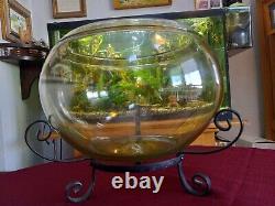 Aquarium ancien vintage antique de 3 gallons en verre de Vaseline avec support