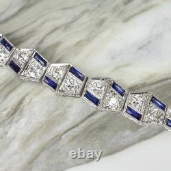 Art Déco 4ct G-h Vs Old Euro Diamond Platinum Antique Saphir Bracelet Vintage