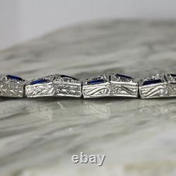 Art Déco 4ct G-h Vs Old Euro Diamond Platinum Antique Saphir Bracelet Vintage
