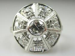 Art Déco Diamond Ring Vintage Antique Platinum Old European Cut Estate Taille 3.5