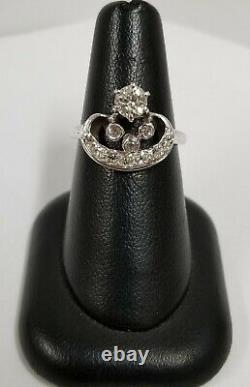 Art Déco Platinum Old Mine Cut Diamonds Hand Etched Crown Ring 0.76 Ctw 4.9 G