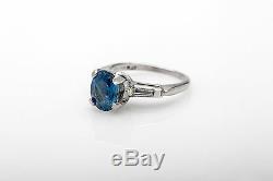 Bague De Mariage Platine Avec Diamant Saphir Bleu Naturel Ancien Des Années 1940