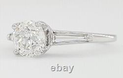 Bague de fiançailles en platine avec diamant ancien européen taillé en trois pierres, de 1,31 ct