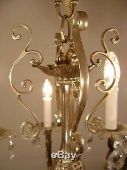 Baroque Lustre Argent Cristal Lampe Vintage Antique 12 Light