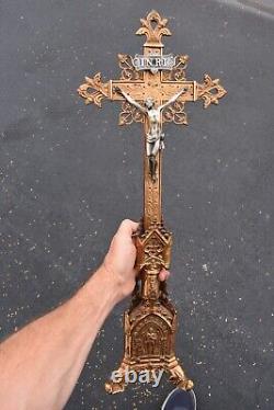Beau croix d'autel antique vintage, très ornée, 100 ans (CU63) calice co