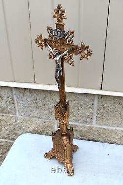 Beau croix d'autel antique vintage, très ornée, 100 ans (CU63) calice co