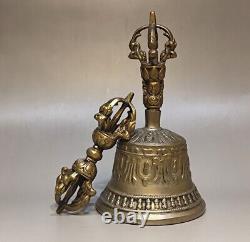Bel ensemble de Tibet ancien vintage antique en alliage de cuivre cloche Ghanta Dorje Vajra
