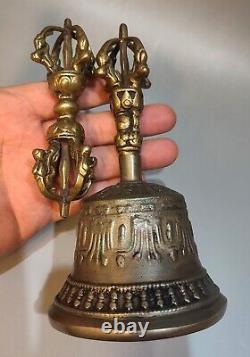 Bel ensemble de Tibet ancien vintage antique en alliage de cuivre cloche Ghanta Dorje Vajra