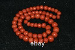 Belle Chaîne De Collier De Perles De Corail Rouge Foncé Antique Naturelle 89.1 Grams