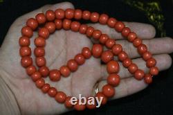 Belle Chaîne De Collier De Perles De Corail Rouge Foncé Antique Naturelle 89.1 Grams