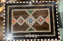 Boîte Syrienne Antique Marqueterie Papier De Bois Velours Orientalisme Arabe Rare Vieux 20ème