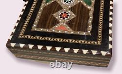 Boîte Syrienne Antique Marqueterie Papier De Bois Velours Orientalisme Arabe Rare Vieux 20ème