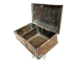 Boîte à bijoux en laiton ancien de collection finement fabriquée à la main, système astucieux, vintage